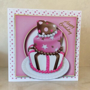 Cartão de bolo de copo de aniversário Cartão feito à mão, cartão para menina, cartão para criança, cartão de aniversário divertido, cartão para meninas tamanho de aniversário 8 x 8 polegadas