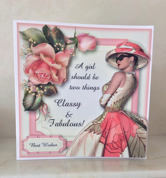 A Beautiful Card for a Stylish Ladies Birthday, Elegant Card , Special  Card, Best Wishes, for a Classy Lady, Size 8 X 8 Decoupaged Card 