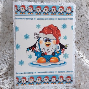 Cartão de Natal divertido, cartão de pinguim de Natal, cartão de feliz Natal, saudações das estações, tamanho 5 x 7 polegadas, cartão em relevo