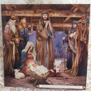 Exquisita tarjeta de natividad hecha a mano, tarjeta de Navidad religiosa, tarjeta de pesebre sagrado, tarjeta para Navidad, feliz Navidad, felices fiestas, tarjetas de paz