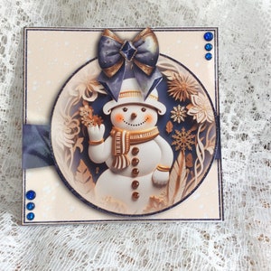 lindo cartão de Natal de boneco de neve, feliz Natal, cartão decoupaged, cartão festivo feito à mão, boas festas, cartão de boneco de neve atrevido, tamanho 7 x 7