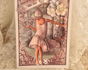 Pretty Flapper Girl card, Birthday card for lady, happy Birthday card, ladies card, Decoupaged card, Stylish Lady card , Size A5