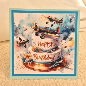 Men's Birthday card, Aeroplane  Birthday card, Happy Birthday to him,  Size 6 x 6  , Male Birthday card Small card, Flying enthusiast card