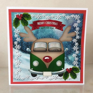 Cartão de caravana de Natal, cartão de Natal divertido, cartão de Natal, feliz Natal, boas festas, cartão festivo, cartão de 6 x 6 polegadas, cartão de surfista