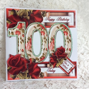 Stylish 100th Birthday card in floral Style ,Milestone 100th Birthday card, 100th  Card, Ladies Celebration Card, size 8 x 8, unique card