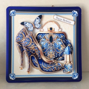 Luxury Ladies Birthday Card,, Bag and shoes card, Glamorous Ladies Birthday card, Decoupaged Card, Handmade card