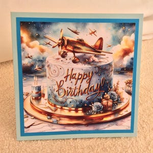 Men's Birthday card, Aeroplane  Birthday card, Happy Birthday to him,  Size 6 x 6  , Male Birthday card Small card, Flying enthusiast card