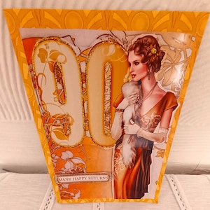 Stylish 90th Birthday card in Art Deco Style ,Milestone 90th Birthday card, 90th Birthday Card, Special 90 Celebration Card,  patterned card