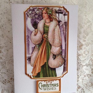 Art Deco Lady Stylowa kartka świąteczna, kartka dla niej, Wesołych Świąt, kartka świąteczna, kartka świąteczna, kartka świąteczna, mała kartka