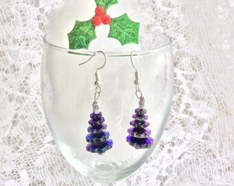 Pendientes de árbol de Navidad, cristal azul, joyería de Navidad, regalo de Navidad, joyería de moda, pendientes hechos a mano, rellenos de medias,