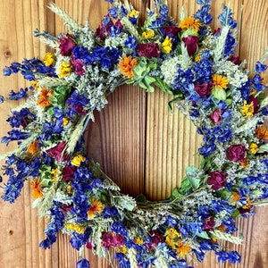 Deep blue and red rose wreath, available in 3 sizes, organically grown