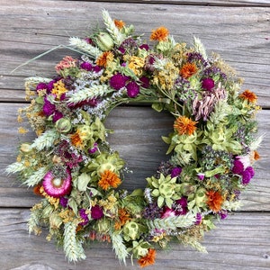 Spring wheat and bright colors wreath, available in 3 sizes, organically grown
