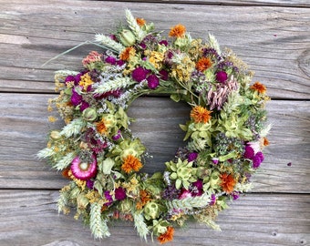 Spring wheat and bright colors wreath, available in 3 sizes, organically grown