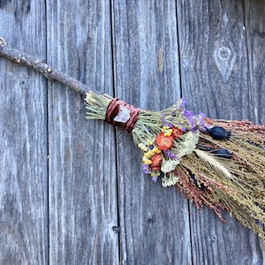 Floral Broom, 30 in, Witch's Besom Stick, Fall Decor, for good tidings, housewarming, wedding celebration, altar, decoration