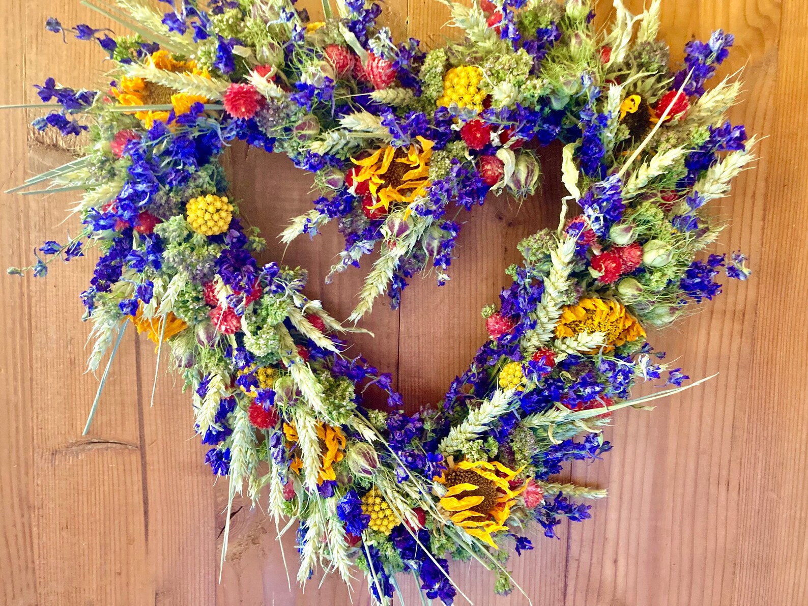 Sunflower and Wheat Heart Wreath Etsy