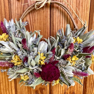 Peony and lamb’s ear grapevine wreath