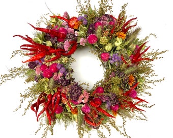 Süßer Chili-Kräuterkranz, Bio-Blumendekor, duftender Kranz für Tür, Wand oder Tischdekoration