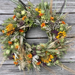 Sunflower Culinary Wreath, Organic Fall Decor, Available in 4 sizes.