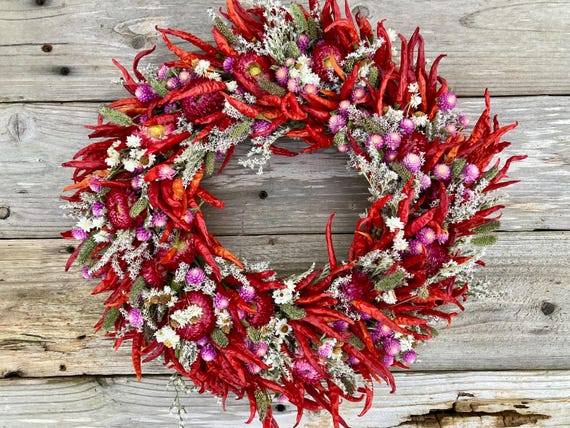 Festive Chili Pepper Wreath, wreath for all seasons in four sizes.