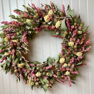 Eucalyptus and Pinks Wreath, available in 4 sizes, all organic