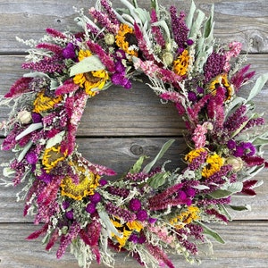 Pastel Sunflower Wreath, wreath for all seasons, organic flowers, in 4 sizes