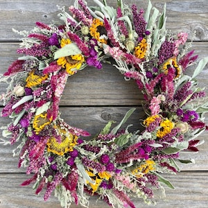 Couronne de tournesol pastel printanière, couronne pour toutes les saisons, fleurs biologiques, en 4 tailles