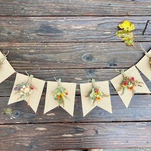 Autumn-toned Floral Burlap Banner, Mantle Decoration, Wall Hanging, Thanksgiving Theme