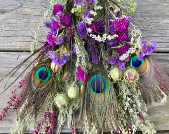 Peacock Dried Flower Spray, 16 X 8 inches