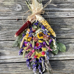 Corn, Wheat and Sunflower Spray, Fall Decor, 18X10 inches