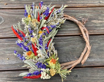 Sage and Chili Grapevine Wreath, Gift for cook, Housewarming