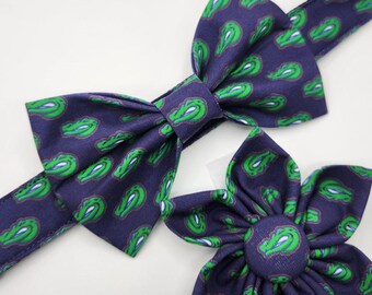 Handmade Gator Dog Collar: Alligator Bow Tie or Flower, Washable