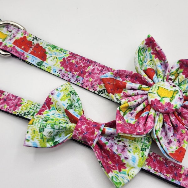 Handmade Dog Collar with Bow Tie or Flower. The Masters Golf Collar. Washable. Durable. So beautiful! Azaleas.