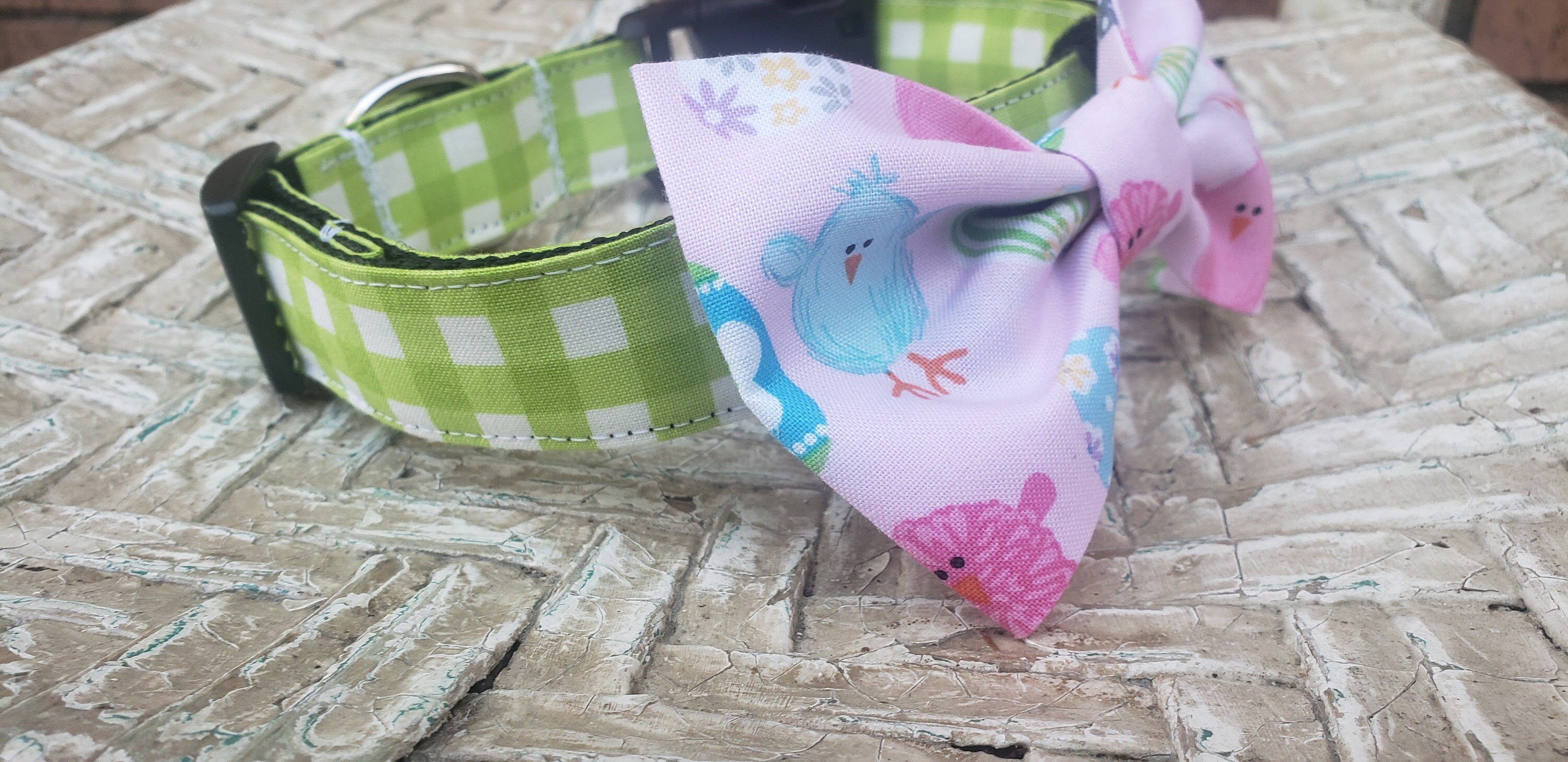 Handmade Dog Collar with Bow Tie. Lime Green Plaid Collar with Etsy