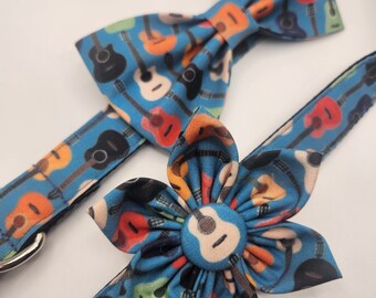 Handmade Guitar Dog Collar: Music Lover Gift, Bow Tie or Flower
