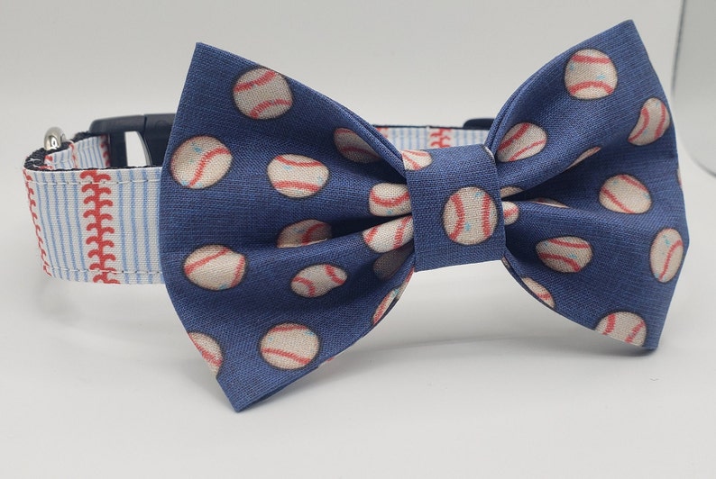 Handmade Baseball Dog Collar With Bow Tie: Navy Blue, Red & White - Etsy