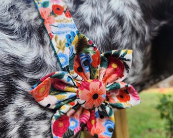 Handmade Floral Dog Collar: Cotton Bow Tie or Flower, Spring Colors