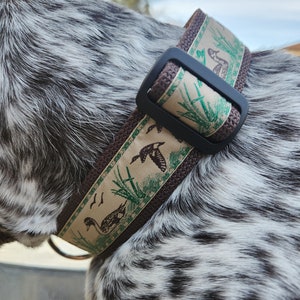 Handmade Duck Collar. CoCo Collar. Green and Brown Jacquard Ribbon. For XL Dogs. 1.5"Wide. Hunting Dog. Boykin, Pointers and Labs. Lake.Pond