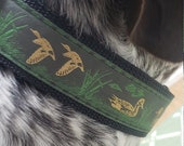 Handmade Duck Collar. Fisher Collar. Green and Blue Jacquard Ribbon. For XL Dogs. 1.5 quot Wide. Hunting Dog. Boykin, Pointers and Labs