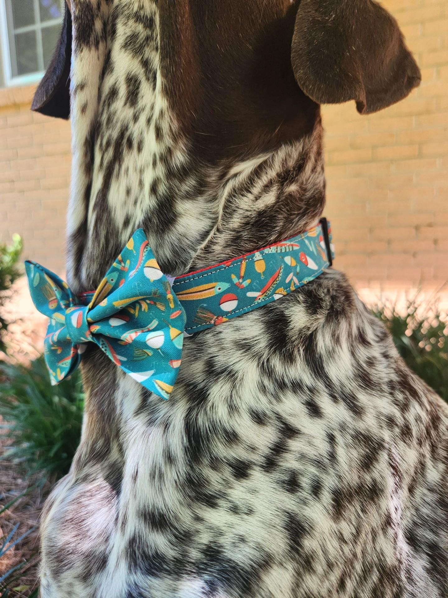 Handmade Fishing Lure Dog Collar With Bow Tie Teal Lake