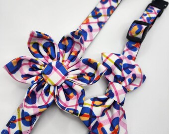 Handmade Leopard Print Dog Collar: Pink, Purple, Orange Bow or Flower
