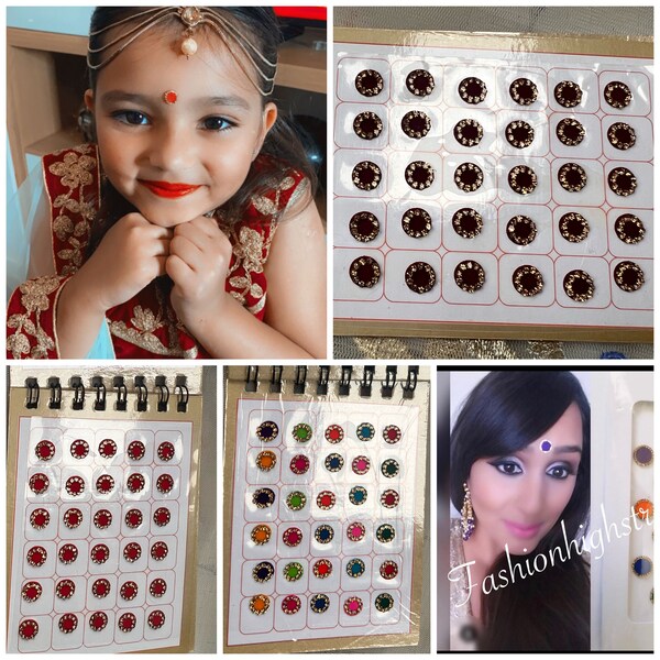 Bindi book, sticker book. 120 assorted plain & coloured stone bindis. Indian/Pakistani body jewellery stickers. Face sticker ttattoos