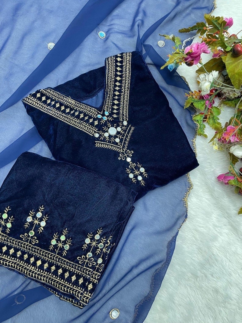 Bollywood Style Premium Designer Velvet Suit Set, 3 Pc Winter Wear ...