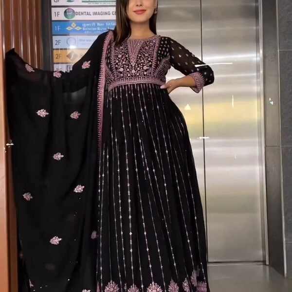 Premium Indian Designer Plain Full Flared Anarkali. Long Flared  Kurta Kurti with pant & Dupatta. Readymade gown. Gift for Her