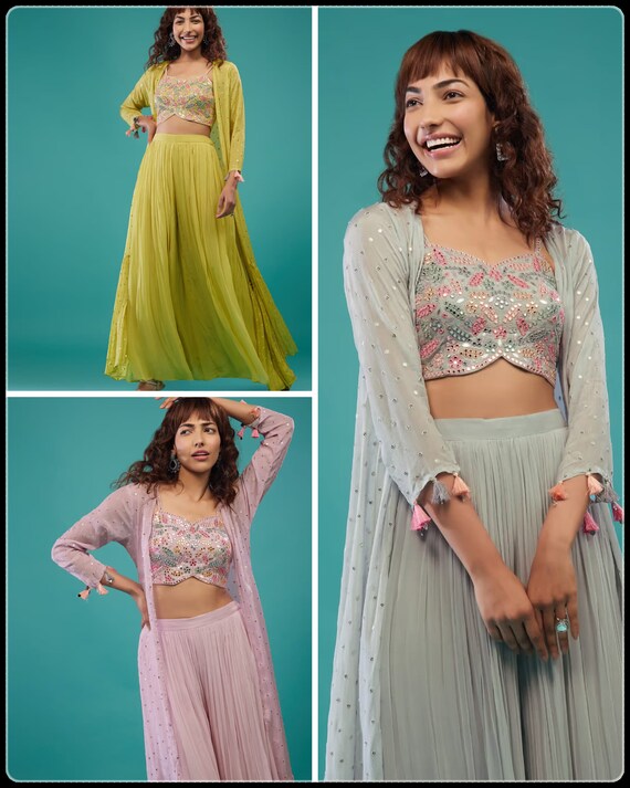 crop top sharara with shrug