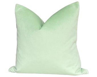 Green Plush Velvet Cushion Cover - Add an Elegant Touch to Your Space with this Handcrafted to Order Pastel Green Throw Pillow