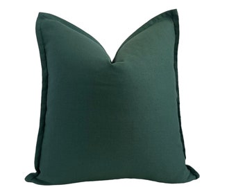 Green Cushion Cover Made to Order 100% Linen Pillow Cover, Dark Green Linen Scatter Cushion Farmhouse Pillow Cover