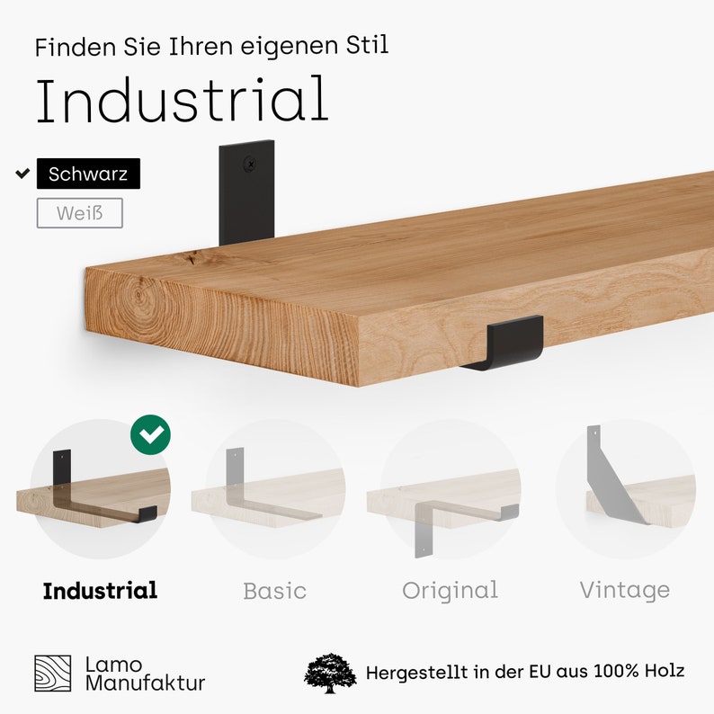 LAMO Manufaktur Wandregal Holz Regalträger Industrial Bild 8