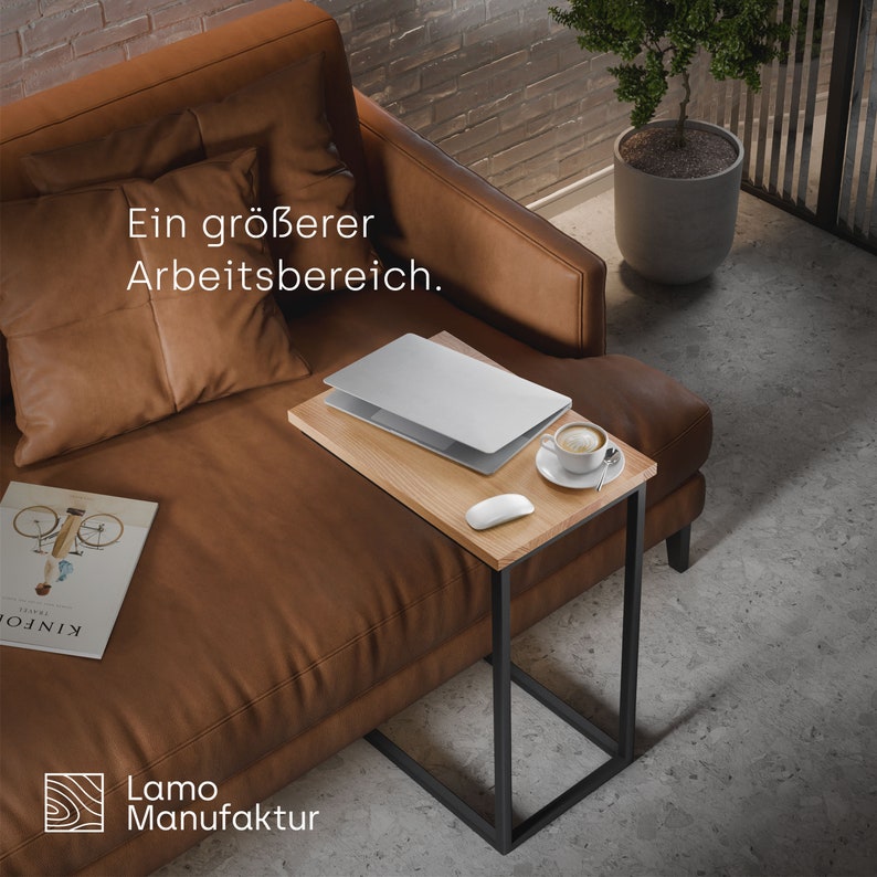 LAMO Manufaktur Beistelltisch 50x30x67 cm Laptoptisch Sofatisch mobiler Kaffeetisch Nachttisch 100 % Echtholz-Massivplatte Bild 5