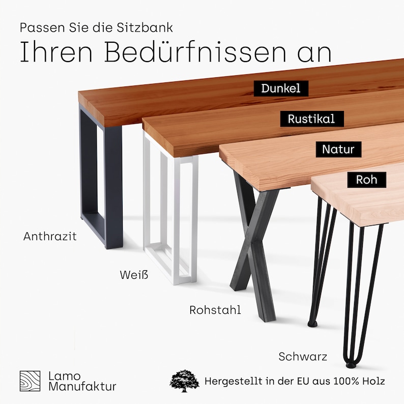 LAMO Manufaktur Sitzbank Esszimmer Holzbank, Massivholz, LSB imagen 4