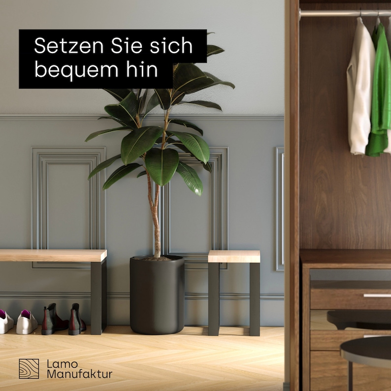 LAMO Manufaktur Sitzbank Esszimmer Holzbank, Massivholz, LSB imagen 2